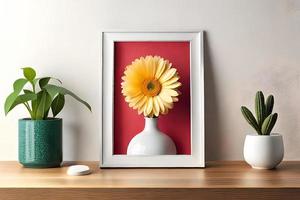 Minimal White Picture Frame Canvas Display With Flower in Vase photo