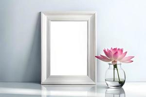 Minimal White Picture Frame Canvas Display With Flower in Vase photo