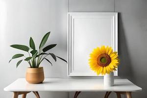 Minimal White Picture Frame Canvas Display With Flower in Vase photo