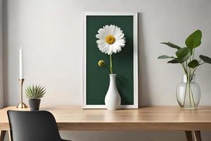 Minimal White Picture Frame Canvas Display With Flower in Vase photo