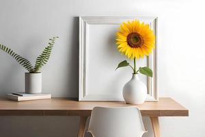 Minimal White Picture Frame Canvas Display With Flower in Vase photo