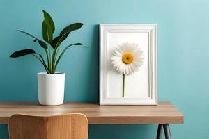 Minimal White Picture Frame Canvas Display With Flower in Vase photo