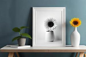 Minimal White Picture Frame Canvas Display With Flower in Vase photo