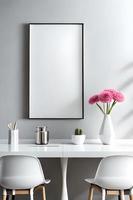 Minimal White Picture Frame Canvas Display With Flower in Vase photo