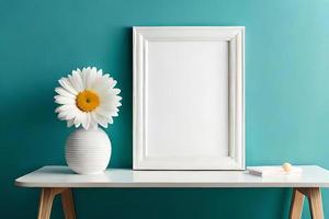 Minimal White Picture Frame Canvas Display With Flower in Vase photo