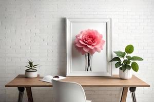 Minimal White Picture Frame Canvas Display With Flower in Vase photo