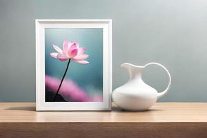 Minimal White Picture Frame Canvas Display With Flower in Vase photo