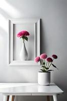 Minimal White Picture Frame Canvas Display With Flower in Vase photo