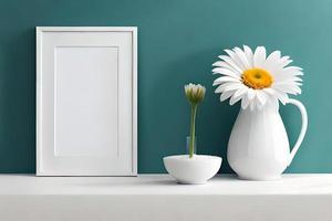 Minimal White Picture Frame Canvas Display With Flower in Vase photo