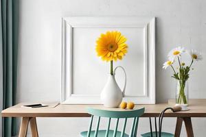 Minimal White Picture Frame Canvas Display With Flower in Vase photo