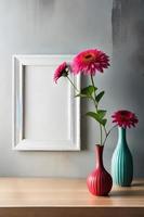 Minimal White Picture Frame Canvas Display With Flower in Vase photo