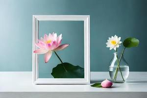 Minimal White Picture Frame Canvas Display With Flower in Vase photo