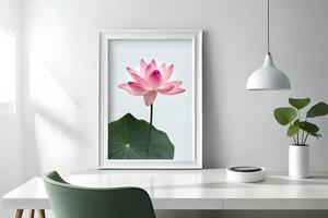 Minimal White Picture Frame Canvas Display With Flower in Vase photo