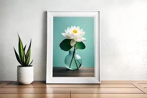 Minimal White Picture Frame Canvas Display With Flower in Vase photo