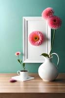 Minimal White Picture Frame Canvas Display With Flower in Vase photo