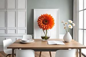 Minimal White Picture Frame Canvas Display With Flower in Vase photo