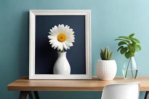 Minimal White Picture Frame Canvas Display With Flower in Vase photo