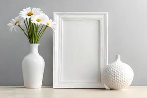 Minimal White Picture Frame Canvas Display With Flower in Vase photo