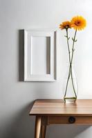 Minimal White Picture Frame Canvas Display With Flower in Vase photo