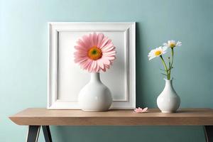 Minimal White Picture Frame Canvas Display With Flower in Vase photo