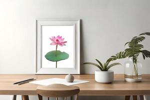 Minimal White Picture Frame Canvas Display With Flower in Vase photo