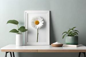 Minimal White Picture Frame Canvas Display With Flower in Vase photo