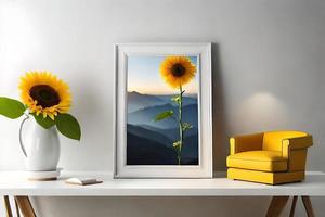 Minimal White Picture Frame Canvas Display With Flower in Vase photo