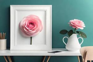 Minimal White Picture Frame Canvas Display With Flower in Vase photo