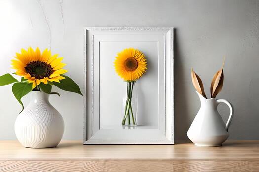 Minimal White Picture Frame Canvas Display With Flower in Vase photo