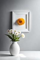 Minimal White Picture Frame Canvas Display With Flower in Vase photo