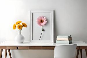 Minimal White Picture Frame Canvas Display With Flower in Vase photo