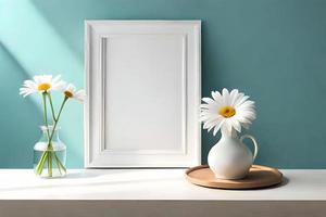 Minimal White Picture Frame Canvas Display With Flower in Vase photo