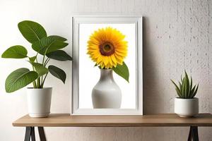 Minimal White Picture Frame Canvas Display With Flower in Vase photo