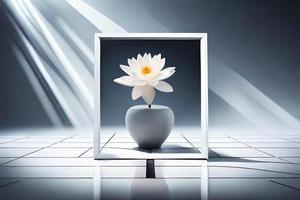 Minimal White Picture Frame Canvas Display With Flower in Vase photo