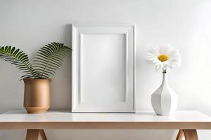 Minimal White Picture Frame Canvas Display With Flower in Vase photo