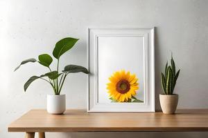 Minimal White Picture Frame Canvas Display With Flower in Vase photo