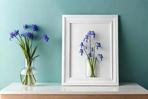 Minimal White Picture Frame Canvas Display With Flower in Vase photo