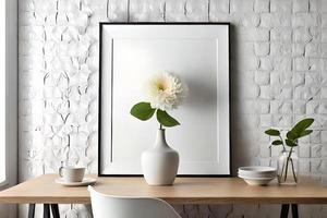 Minimal White Picture Frame Canvas Display With Flower in Vase photo