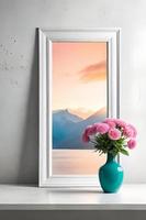 Minimal White Picture Frame Canvas Display With Flower in Vase photo