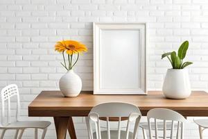 Minimal White Picture Frame Canvas Display With Flower in Vase photo