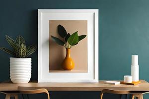 Minimal White Picture Frame Canvas Display With Flower in Vase photo