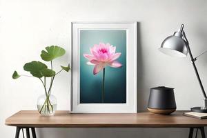 Minimal White Picture Frame Canvas Display With Flower in Vase photo