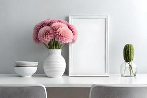 Minimal White Picture Frame Canvas Display With Flower in Vase photo