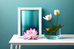 Minimal White Picture Frame Canvas Display With Flower in Vase photo