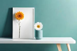 Minimal White Picture Frame Canvas Display With Flower in Vase photo