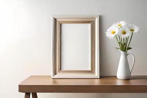 Minimal White Picture Frame Canvas Display With Flower in Vase photo