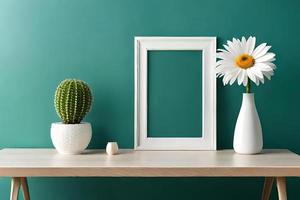 Minimal White Picture Frame Canvas Display With Flower in Vase photo