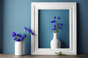 Minimal White Picture Frame Canvas Display With Flower in Vase photo