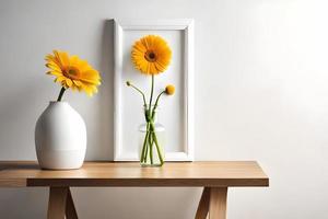 Minimal White Picture Frame Canvas Display With Flower in Vase photo