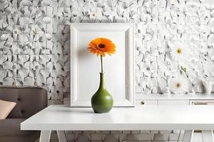 Minimal White Picture Frame Canvas Display With Flower in Vase photo